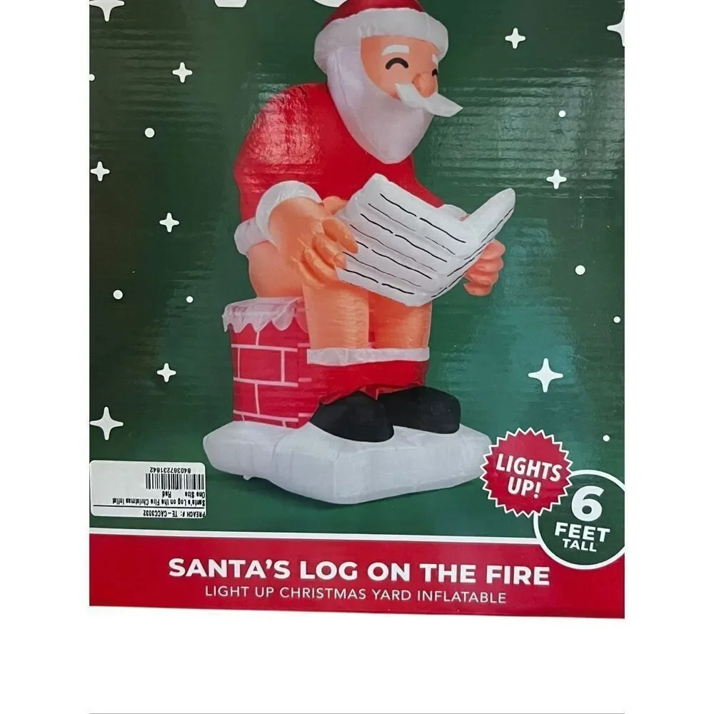 SANTA'S LOG ON THE FIRE CHRISTMAS INFLATABLE DECORATION HOLIDAY FUNNY NOVELTY